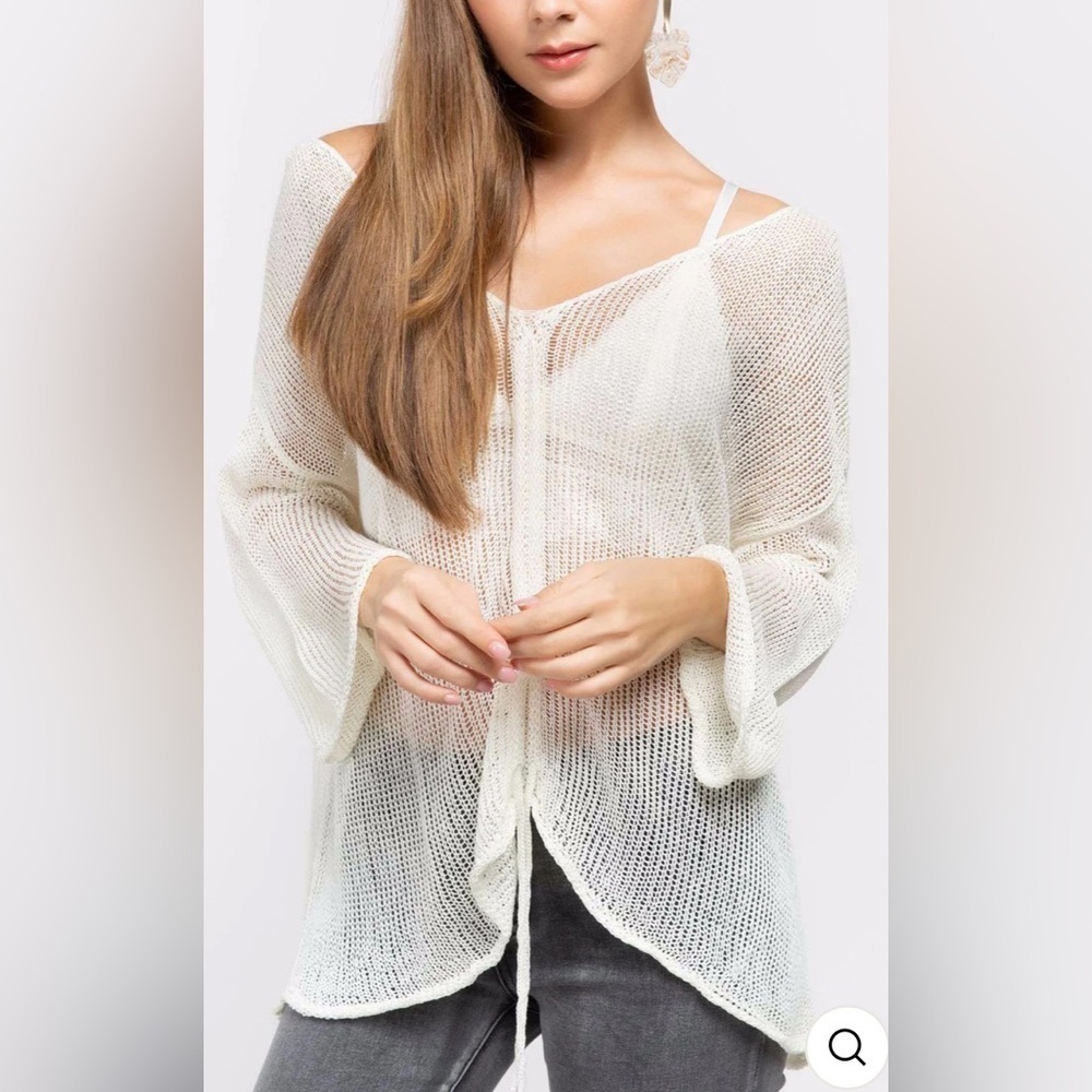 POL Rana Open Knit Pullover Slouchy Relaxed Beachy Neutral Bohemian Cover-up